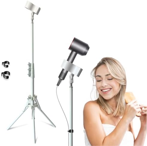 Purple River Hair Dryer Stand White 20-63 Inch Adjustable Blow Dryer Holder with Tripod and Universal Clip, Easy to Use, Hands Free Relieve Wrist Pain, Shoulder Periarthritis etc