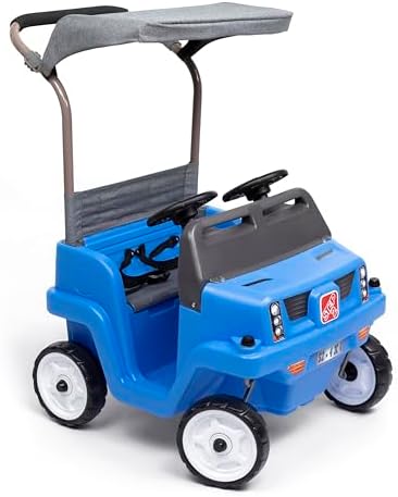 Step2 Side-by-Side Push Around SUV, Kids Push Car, 2 Seats, Stroller Substitute, Includes Seat Belts & Horns, Made of Durable Plastic, Max Weight 100 lbs., For Toddlers 1.5-5 Years Old, Blue