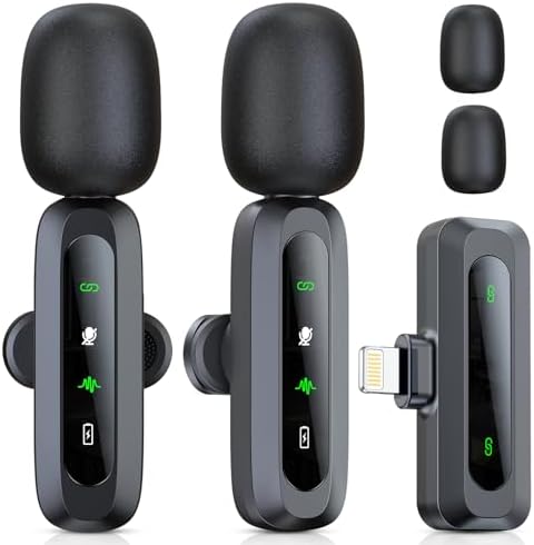 Wireless Lavalier Microphone for iPhone 7-14 iPad, 2pcs Mini Microphone Plug-Play for Video Recording, Clip on Lapel Mics for Interview, Podcast, Tiktok, Vlog, YouTube