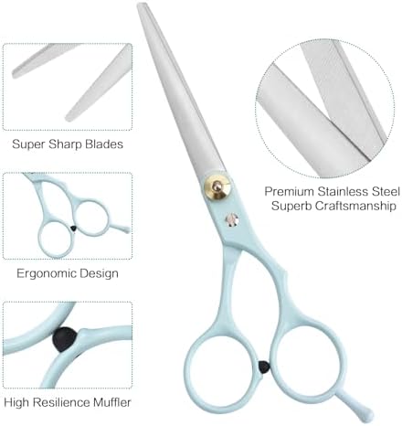 Hair Cutting Scissors Kit, Stainless Steel Hair Scissors Professional Haircut Scissors Set with Hair Scissors, Thinning Scissors, Haircut Accessories in Leather Case for Men/Women-10PCS Blue