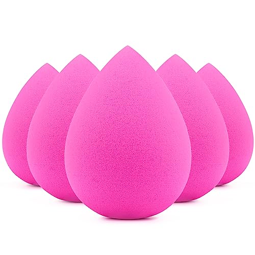 BEAKEY 5 Pcs Makeup Sponges, Latex-Free Beauty Sponge for Flawless Liquid, Cream, and Powder Application, Rose Pink Sponges