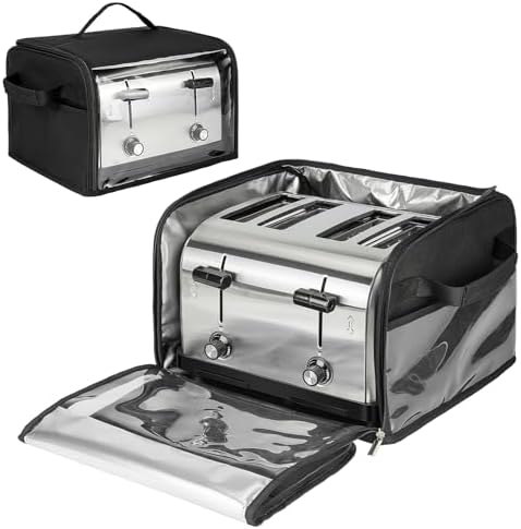 Toaster Cover with Base for 4 Slice Wide Slot,Toaster Cover with Aluminum Foil Lining Compatible with Cuisinart/BELLA/Black and Decker 4 Slice Toaster,Cover only