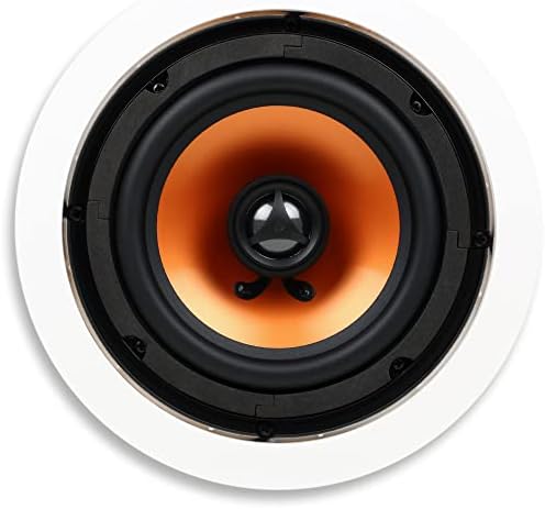 Micca M-6C 2-Way in-Ceiling Round Speaker, 7.6" Cutout Diameter, Whole House Audio, Home Theater, Indoor or Covered Outdoor, 6.5" Woofer, 1" Tweeter, White, Paintable, Each