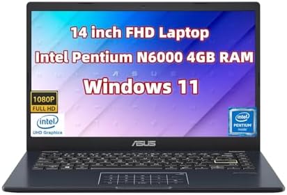NewASUS Business & Student Laptop 14 inch FHD Display Intel.Pentium N6000 Processor 4GB Memory 64GB eMMC Webcam Wi-Fi HDMI USB-C Touchpad up to 10 Hrs Long Battery Life Win 11 Home in S Mode Black