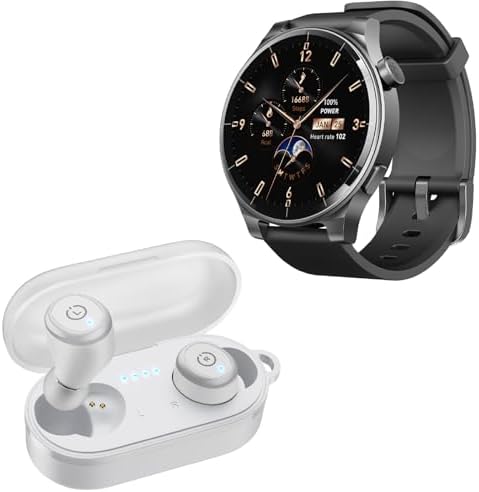 TOZO S5 Smartwatch (Answer/Make Calls) Sport Mode Fitness Watch, Black + T10mini Wireless Bluetooth in-Ear Headphones White