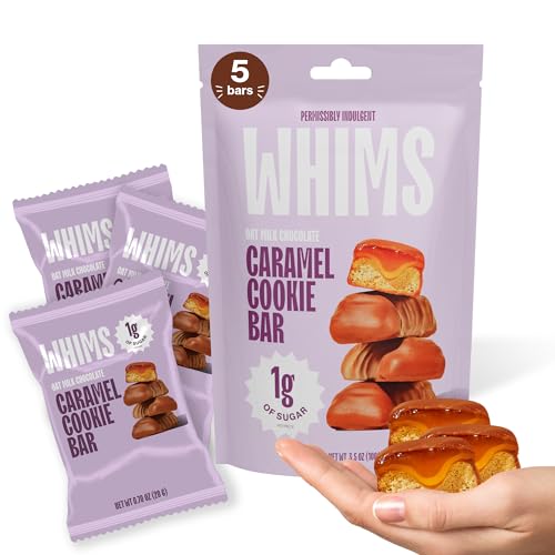 Whims Oat Milk Chocolate Caramel Cookie Bar - Low Sugar High Protein Snack, 1g Sugar, Non-GMO, Keto-Friendly, Low Carb, Vegan, Gluten-Free - Perfect Healthy Treat for On-The-Go, 3.5oz 1 Bag