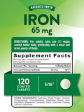 Nature's Truth Iron Tablets 65mg | 240 Count | 325mg Ferrous Sulfate | Vegan, Non-GMO & Gluten Free Supplement
