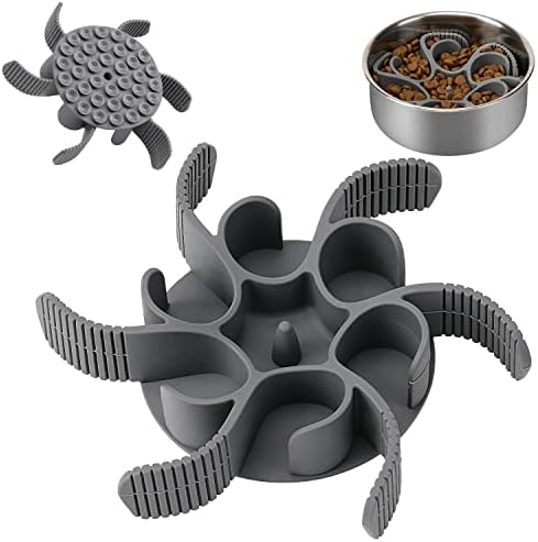 Dog Slow Feeder Bowls Silicone Spiral Pet Food Feeder Insert to Slow Down Eating for Large Medium Small Breed Dogs Perfect with Stainless Steel Glass Ceramic Pet Bowls (Grey)