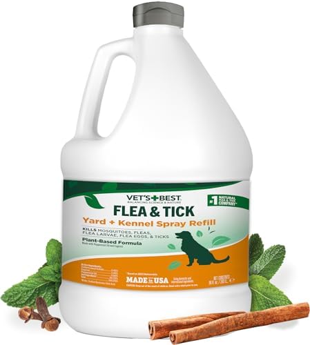 Vet's Best Flea and Tick Yard and Kennel Spray - Yard Treatment Spray Kills Mosquitoes, Fleas, and Ticks with Certified Natural Oils - Plant Safe - 96 oz Refill