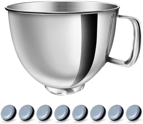 5 QT Stainless Steel Mixer Bowl Kit Compatible with KitchenAid Artisan&Classic Series 4.5-5QT Tilt-Head Mixers K45 KSM70 KSM150 etc. Replacment for KitchenAid Mixer Bowl(1 Bowl+8 Sliders)