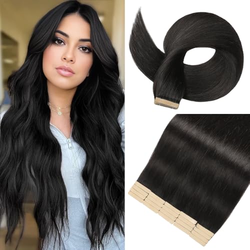 Tape in Hair Extensions Human Hair 12 Inch Human Hair Tape in Extensions 20Pcs Natural Black Remy Tape in Hair Extensions Human Hair for Women Invisible Tape in Hair Extensions Real Human Hair
