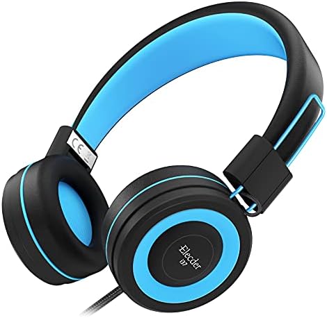 ELECDER i37 Kids Headphones Children Girls Boys Teens Foldable Adjustable On Ear Headphones 3.5mm Jack Compatible Cellphones Computer MP3/4 Kindle School Tablet Black/Blue