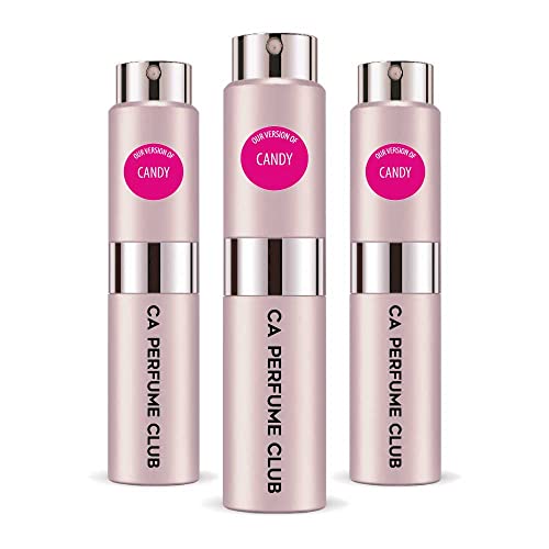 CA Perfume Impression of Candy For Women Replica Version Fragrance Dupes Concentrated Long Lasting Eau de Parfum Spray Refillable Atomizer Bottle 0.27 Fl Oz-X3