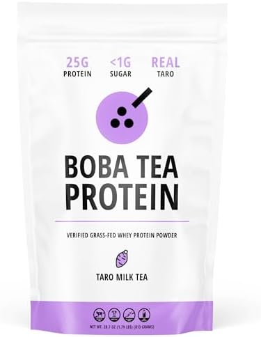 Taro Milk Tea | 25g Grass-Fed Whey Protein Isolate Powder | Gluten-Free & Soy-Free Bubble Tea Protein Drink | Real Ingredients & Lactose-Free Protein Drink | 19 Servings
