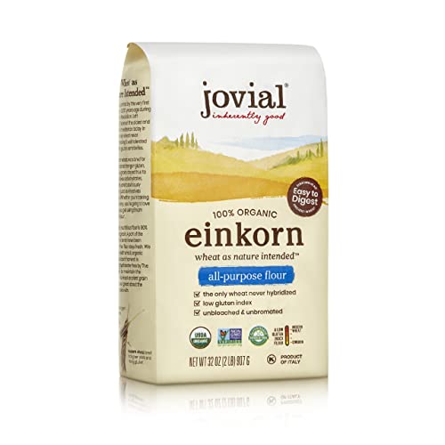 Jovial Organic Einkorn Unbleached All Purpose Flour - Bread Baking Flour for Sourdough, High Protein, Non-GMO, Organic Pizza & Pasta Flour, European Italian Flour, Glyphosate Free - 32 Oz