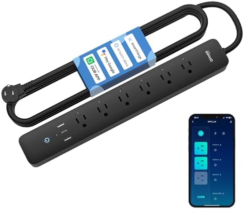 GHome Smart Power Strip, Smart Plugs 3 USB (2A1C 30W) and 6 Individually Controlled Outlets, WiFi Surge Protector Compatible with Alexa Google, 7.18 ft Mountable Flat Plug with Overload Protection