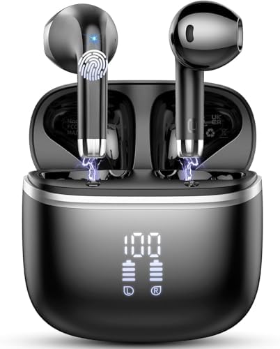 Wireless Earbuds, Bluetooth 5.4 Headphones with Deep Bass Stereo, in Ear buds with ENC Noise Cancelling Mics, 40H Playtime Wireless Earphones with LED Display, IPX7 Waterproof Earbuds for Android, iOS
