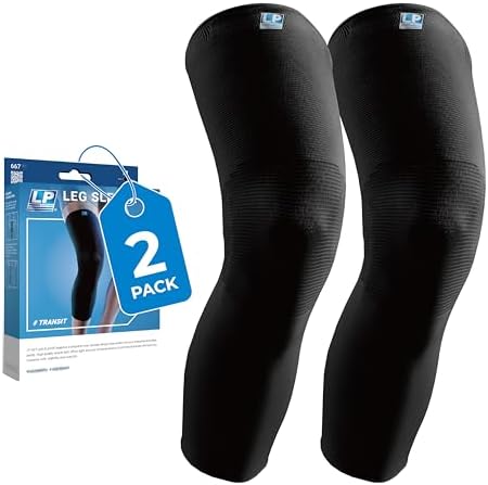 LP SUPPORT Compression Sleeve Leg Full Length for Sports, Cycling, Running, Basketball, for Men Women (Black, S - XL, 2pcs)