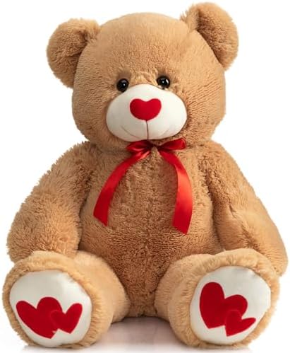 HollyHOME Big Teddy Bear Stuffed Animal Large Bear Plush with Red Heart for Girlfriend and Kids Holiday Toy Gift 36 inch Tan