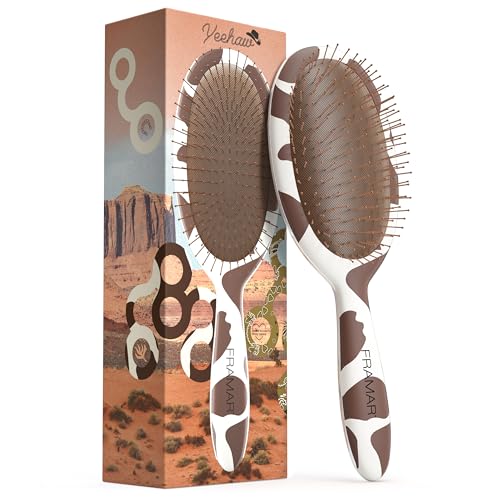 FRAMAR Curly Hair Detangler Brush – Detangler Brush For Curly Hair Cow Print Hairbrush For Curly Hair, Wet Hairbrushes For Woman, Womens Hair Brush For Thick Hair Cute Cow Stuff Brush Hair - Cow Print