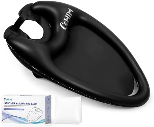 Inflatable Shampoo Basin - Portable Shampoo Bowl, Hair Washing Basin for Bedridden, Disabled,Injured, Hair Wash Tub for Dreadlocks and at Home Sink Washing (Black, Large)
