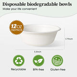 ECOLipak 150 Pack 12 oz Paper Bowls, Disposable Compostable Bowls Heavy-Duty, Biodegradable Soup Bowls Made of Natural Bagasse, Eco-Friendly Sugarcane Bowls for Salad, Dessert, Milk, Cereals