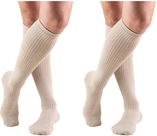 Truform Men's 15-20 mmHg Knee High Cushioned Athletic Support Compression Socks, Tan, Small (Pack of 2)
