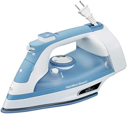 Hamilton Beach Steam Iron & Vertical Steamer for Clothes with Scratch-Resistant Soleplate, Adjustable Steam Settings + 8’ Cord Wrap, 3-Way Auto Shutoff, Anti-Drip, Self-Cleaning, 1500 Watts, Blue