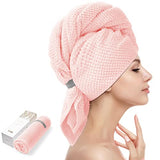 YFONG Large Microfiber Hair Towel Wrap for Women, Soft Hair Drying Towel with Elastic Band, Fast Drying Hair Turbans for Wet Curly Long Hair, Microfiber Towel for Hair Anti Frizz 26.3" X 40" (Pink)