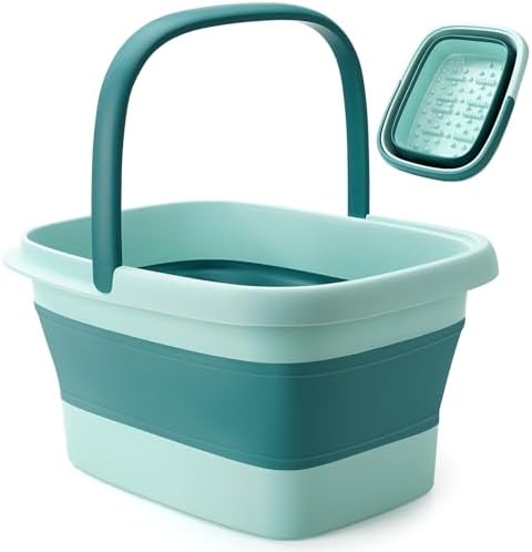 Collapsible Foot Bath Basin Foot soak Tub, Foot Soaking Tub with Massage Acupoint for Feet Soaking, Pedicure Foot Spa, Multifunction Plastic Bucket with Handle, Home Spa Treatment – Green
