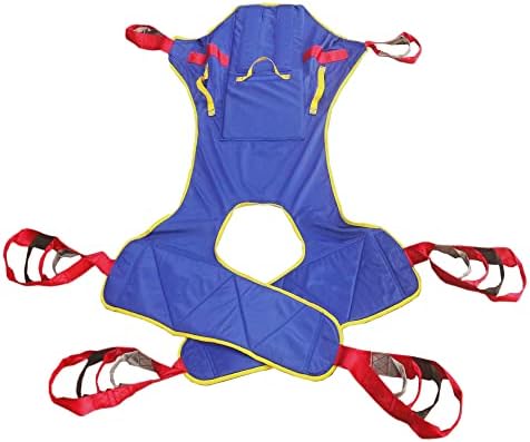 Universal Patient Lift Sling, Size L Full Body Lifts Slings with Head and Back Support, Padded Divided Leg Slings with Commode Opening, 5 Handles, 6 Straps, Transfer Sling for Elderly,