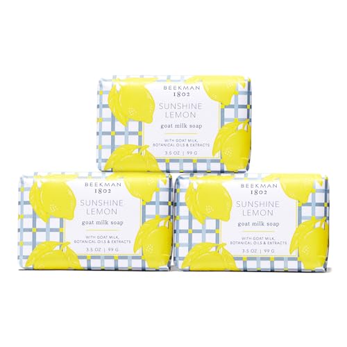 Beekman 1802 Goat Milk Body Soap Bar 3-Piece Set - 3.5 oz - Nourishes, Moisturizes & Hydrates - 100% Vegetable Soap with Lactic Acid - Good for Sensitive Skin - Cruelty Free - Packaging May Vary