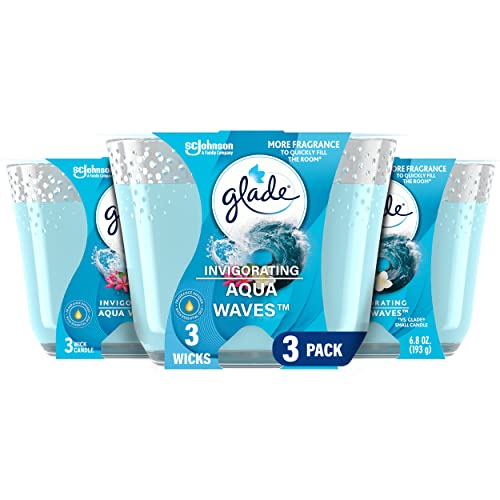 Glade Candle Aqua Waves, Fragrance Candle Infused with Essential Oils, Air Freshener Candle, 3-Wick Candle, 6.8 Oz, 3 Count