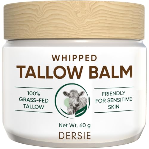 Beef Tallow Balm for Skin Organic: 100% Grass-Fed Whipped Tallow Balm for Deep Hydration, Skin Barrier Repair, Soothing - Tallow Moisturizer for Face & Body for Women, Men & Kids (Cream-Like Texture)
