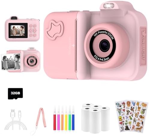 Kids Camera Instant Print, Christmas Birthday Gifts Toys for Girls Boys Age 4 5 6 7 8 9 10 11 12 Years Old,1080P HD Dual-Lens Selfie Digital Camera with 5 Rolls Print Paper Stickers Pens & 32G Card