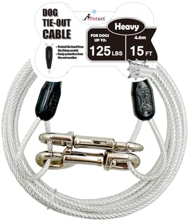 Petest 15ft Reflective Tie-Out Cable for Heavy Dogs Up to 125 Pounds