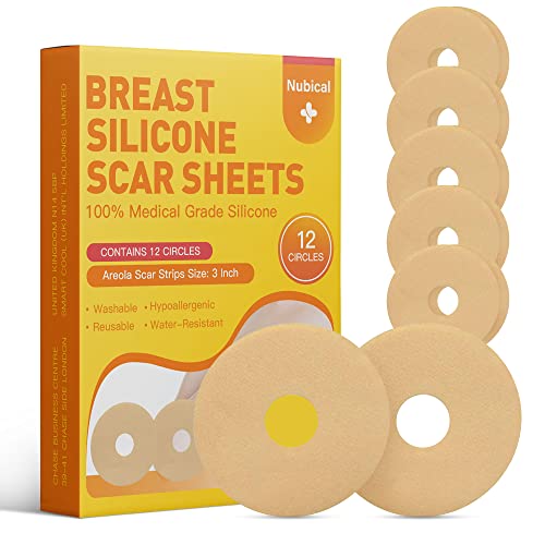 Silicone Scar Sheets for Breast 12 Pack - Medical Scar Removal Sheets - Silicone Sheet Breast Post Surgery Supplies for Scars Treatment - Areola Gel Circles (3 IN)