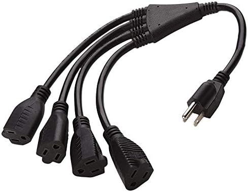 4 Way Power Splitter - 1 to 4 Extension Cord Splitter, 1.5' Short Extension Cord UL Listed, Outlet Splitter 3 Prong, Power Strip Outlet Plug, Y Style Extension Cord, Black, SJT 16 AWG by Luxury Office