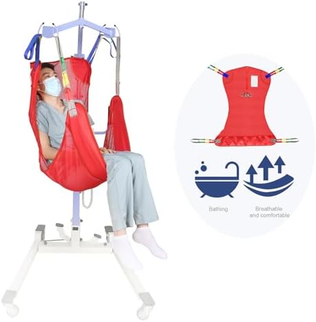 Universal Full Body Patient Lift Sling, Mesh Fabric Patient Sling Transfer and Bathing aids, 500lb Weight Capacity (Small-Red)