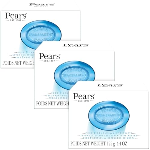PEARS Soap, Face & Body Soap, Mint Extract – Pure & Gentle Bar Soap, Transparent Moisturizing Glycerin Soap for Cool & Refreshed Skin, Blue Soap Bars, 4.4 Oz (Pack of 3)