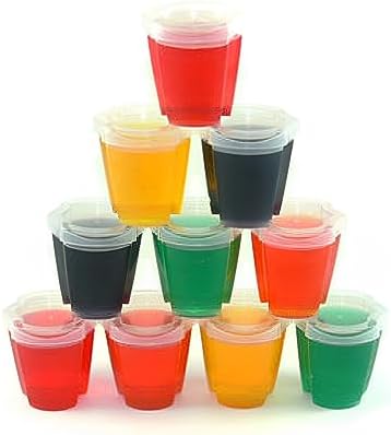 50 EZ-Squeeze Jello Shot Cups With Lids - 2 oz Max Capacity-New and Improved Design 2019 - Jello Shot Cups With Lids Stack-able - Easy To Squeeze -Fun For All Occasions