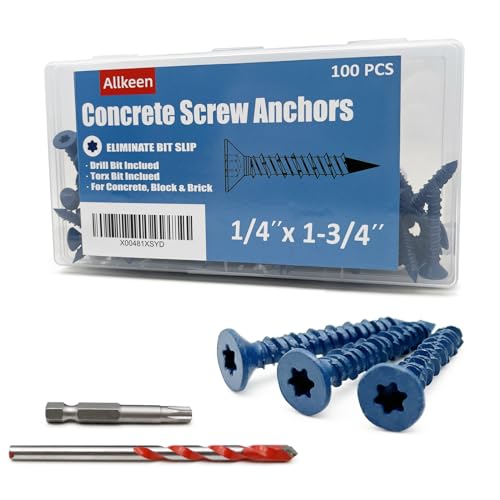100Pcs 1/4" x1-3/4 Concrete Screws for Anchoring to Masonry