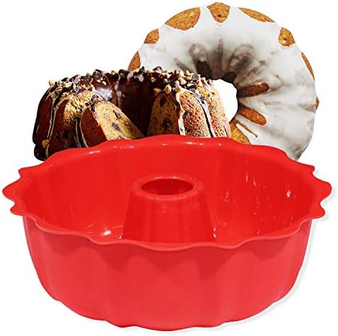 European Grade Top-Level Silicone Cake Mold, Non Stick 9 inch Fluted Tube Cake Pan for Bakeware for Cake, Jello, Gelatin, Bread, Monkey Bread, Brownie, Round baking pan, BPA Free Bakeware