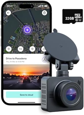 Nexar Beam GPS Dash Cam - Dash Camera for Cars with 32GB SD Card Included Unlimited Cloud Storage 24H Parking Mode Dash Cam for Cars. Wireless Car Camera with 1-Year Nexar Classic App Subscription.