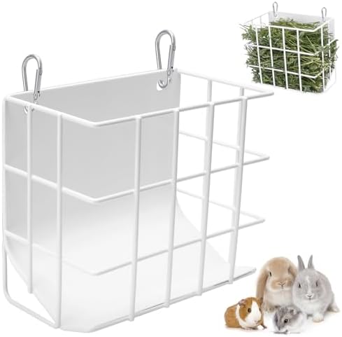 Rabbit Hay Feeder Guinea Pig Hay Feeder with Heavy-Duty Metal Frame Rabbit Hay Holder, Bunny Hay Feeder Guinea Pig Hay Holder,for Rabbits Guinea Pigs Bunny Chinchillas and Small Animals (White)