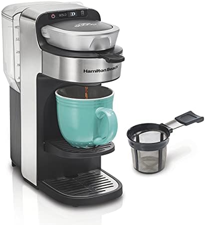 Hamilton Beach The Scoop Single Serve Coffee Maker & Fast Grounds Brewer for 8-14oz. Cups, Brews in Minutes, 40oz. Removable Reservoir, Stainless Steel (49987),Silver