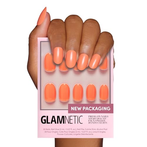 Glamnetic Press On Nails - Apricot Orange Solid Opaque Round False Nails, Reusable Stick On Fake Nails with Glue | Salon Quality | 12 Sizes - 30 Nail Kit