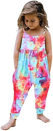 Toddler Baby Girl Jumpsuit One Piece Dinosaur Sleeveless Strap Romper Harem Pant with Pockets Summer Outfit Clothes