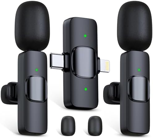 RICCHI Wireless Microphone for iPhone, iPad and Android Phone, 2pcs Professional Mini Microphone Plug-Play Clip on Mics for Vlogging, YouTube, Interview, Live Streaming