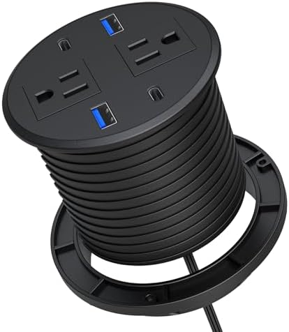 Recessed Power Grommet with AC Outlets, 3inch Desktop Power Grommet Outlet,30W PD Fast Charge for Deskt - Flush-Mount Recessed Power Strip,Home and Workspace Essential Desk Outlet
